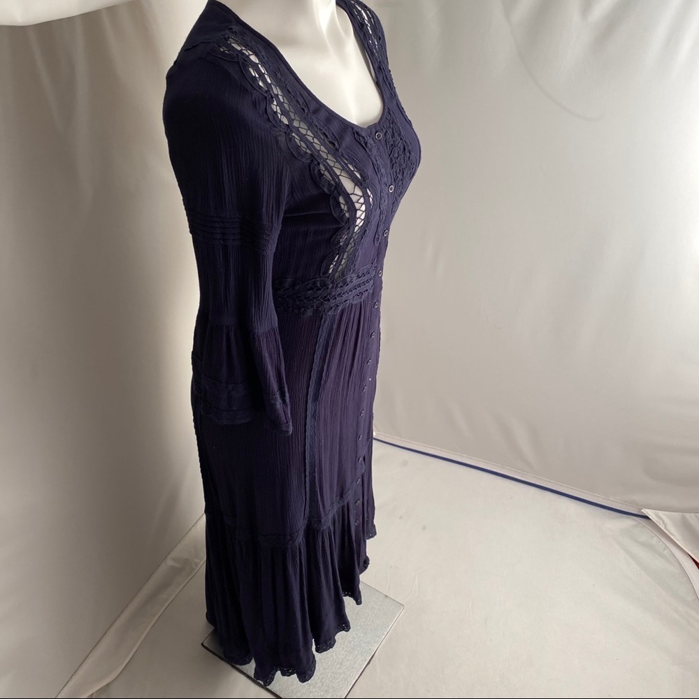 Free People navy boho three quarter bell sleeve maxi dress 2 - Picture 2 of 12